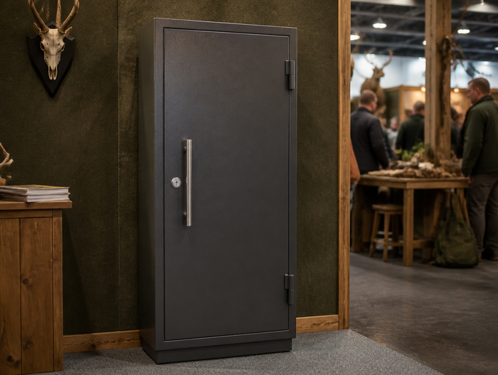Waffenschrank zur Miete am Stand einer Jagdmesse