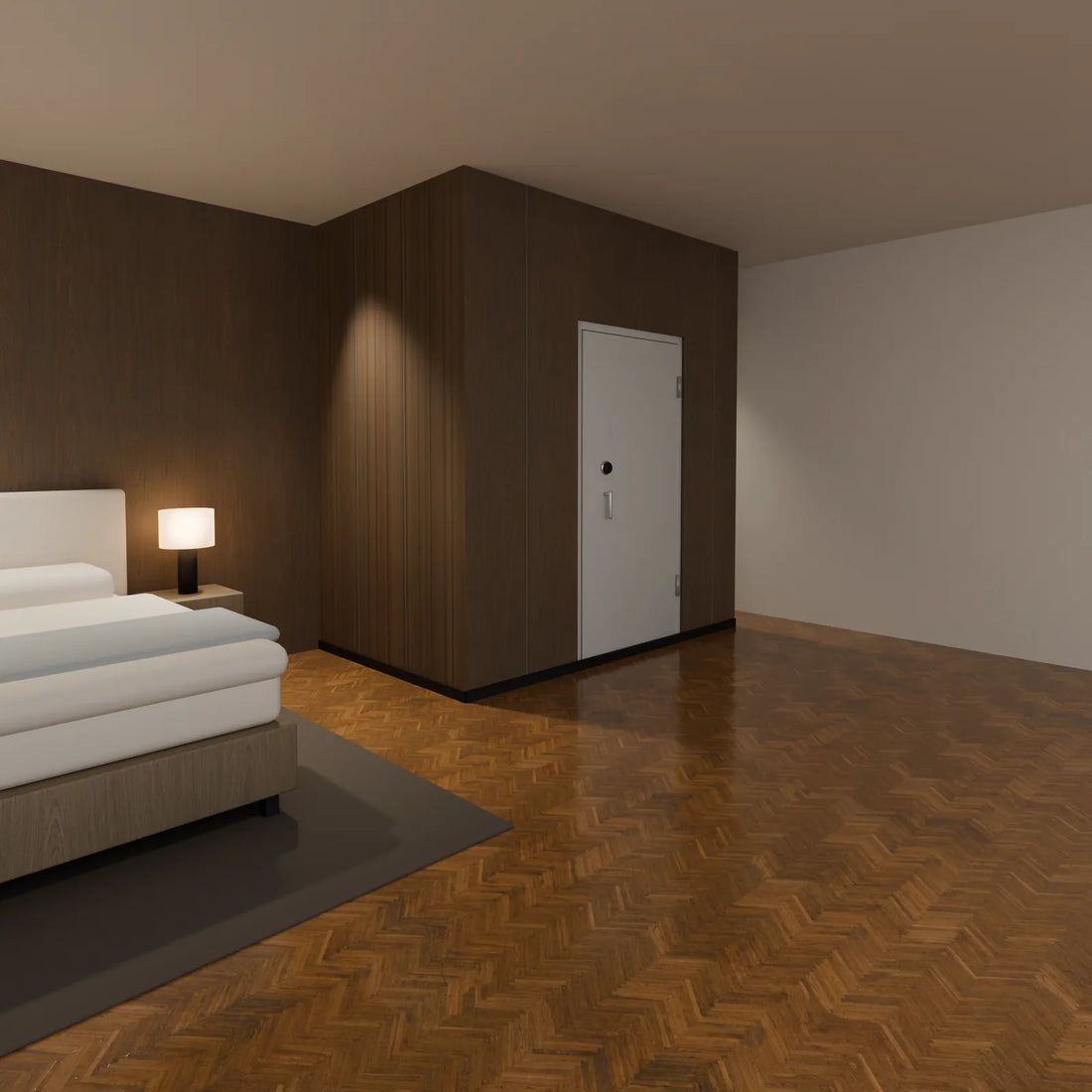 Temenos: Schutzraum im Haus neben dem Schlafzimmer, mit Holz verkleidet (Beispiel)