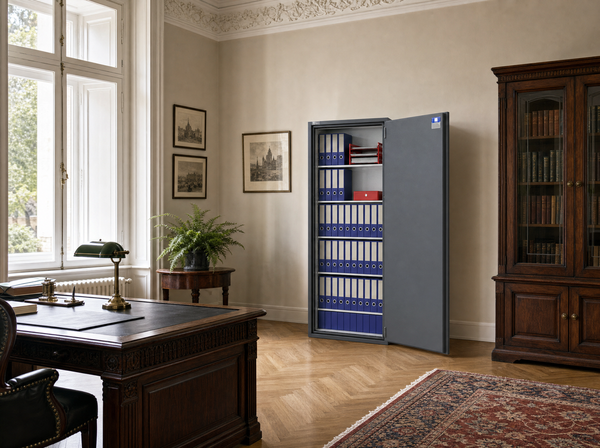 Grosser Schrank Apis 190 mit Aktenordnern im Amtszimmer eines Rathauses