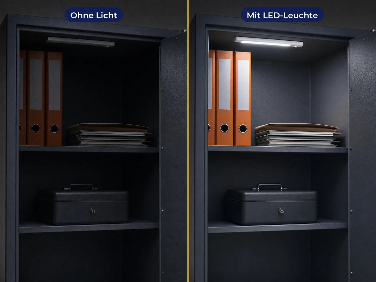 Lampe LED en comparaison, compartiment sans et avec lumière