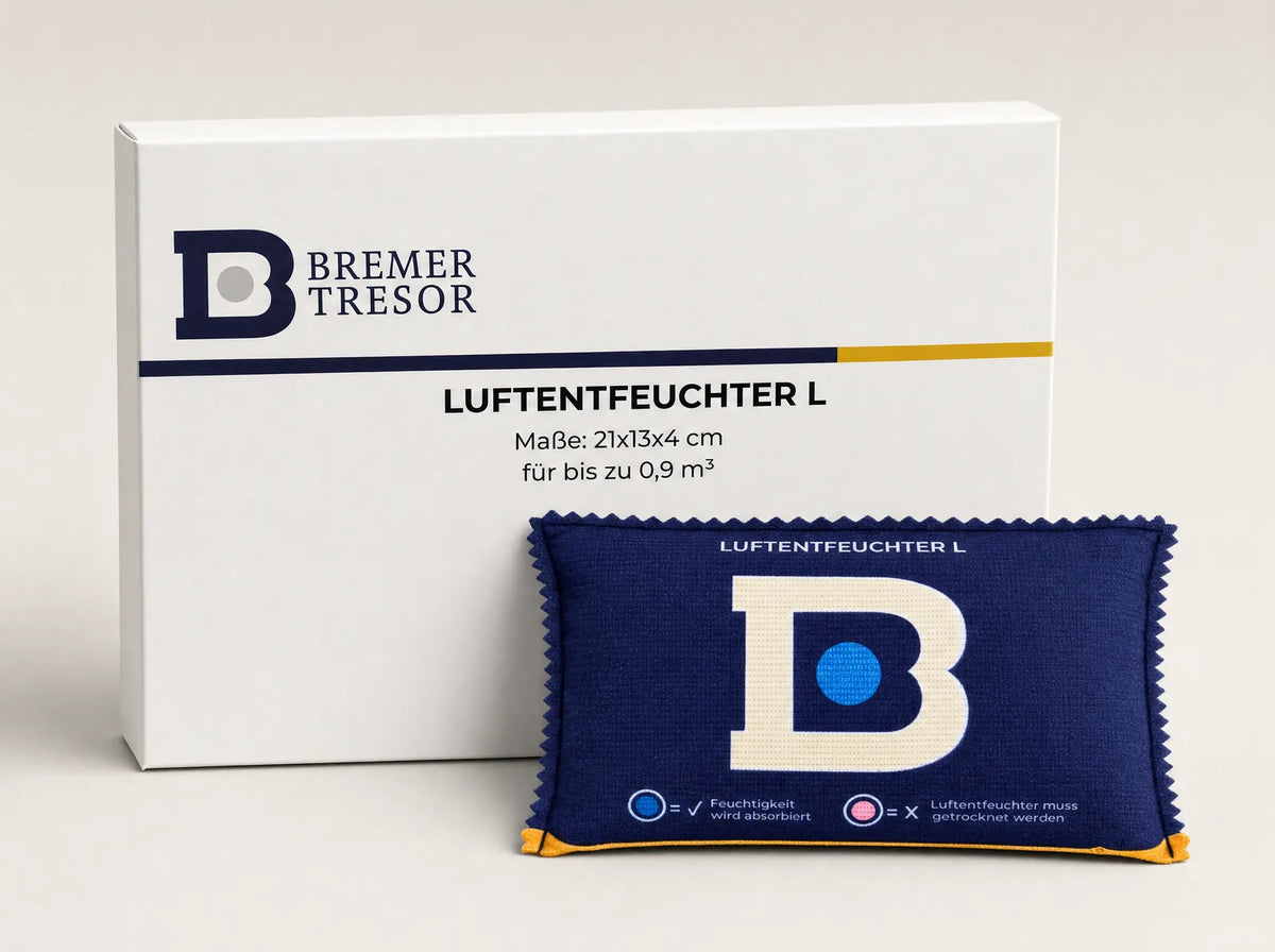 Deumidificatore L di Bremer Tresor con confezione bianca, dimensioni 21 x 13 x 4 cm, per un volume fino a 0,9 metri cubi