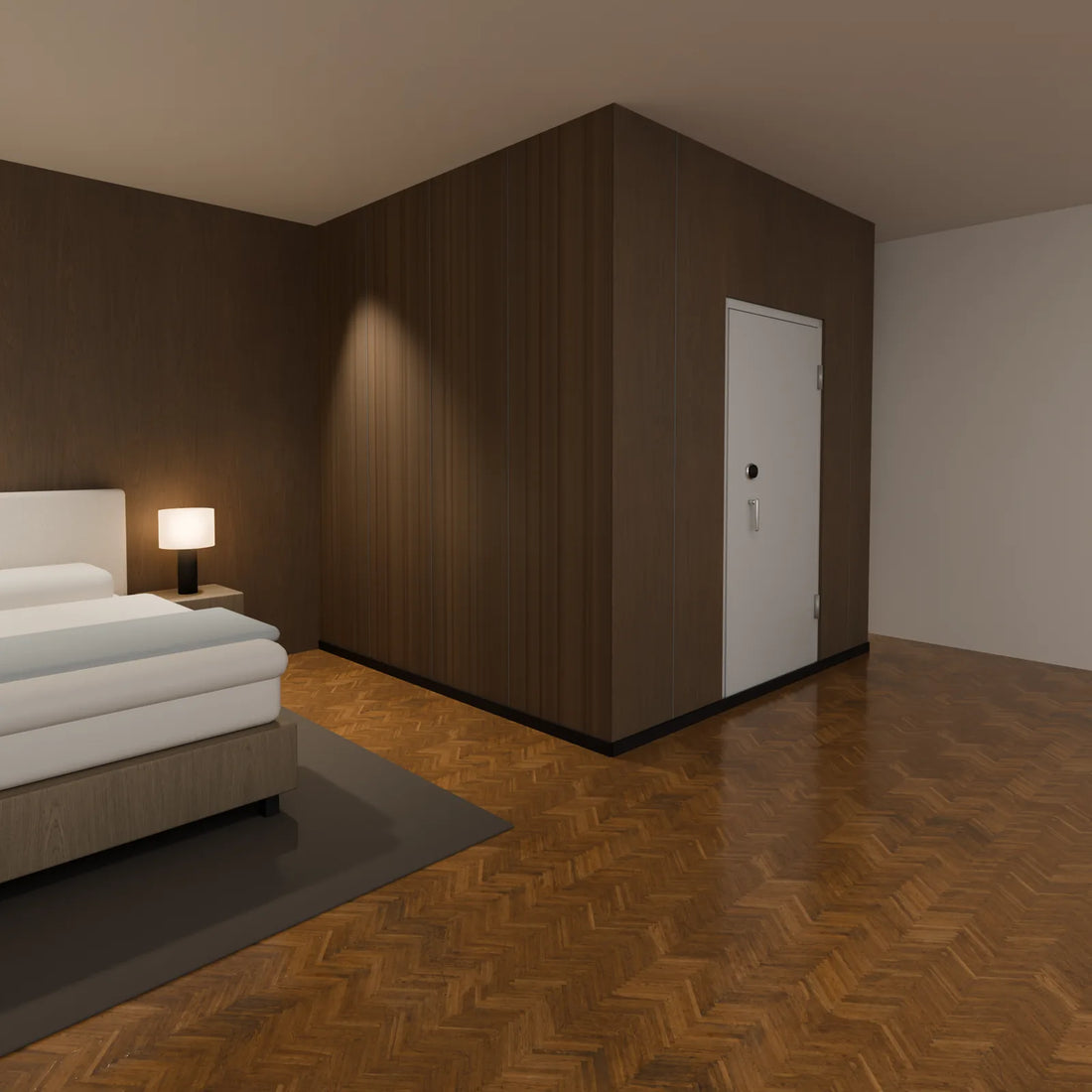 Temenos: größerer Schutzraum neben dem Schlafzimmer, mit Holz verkleidet (Beispiel)
