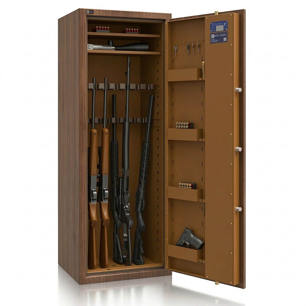 Veteris 16 Walnuss - Holz-Waffenschrank - (150 x 55 x 45cm)-Walnuss-Widerstandsgrad N/0-Zahlenschloss